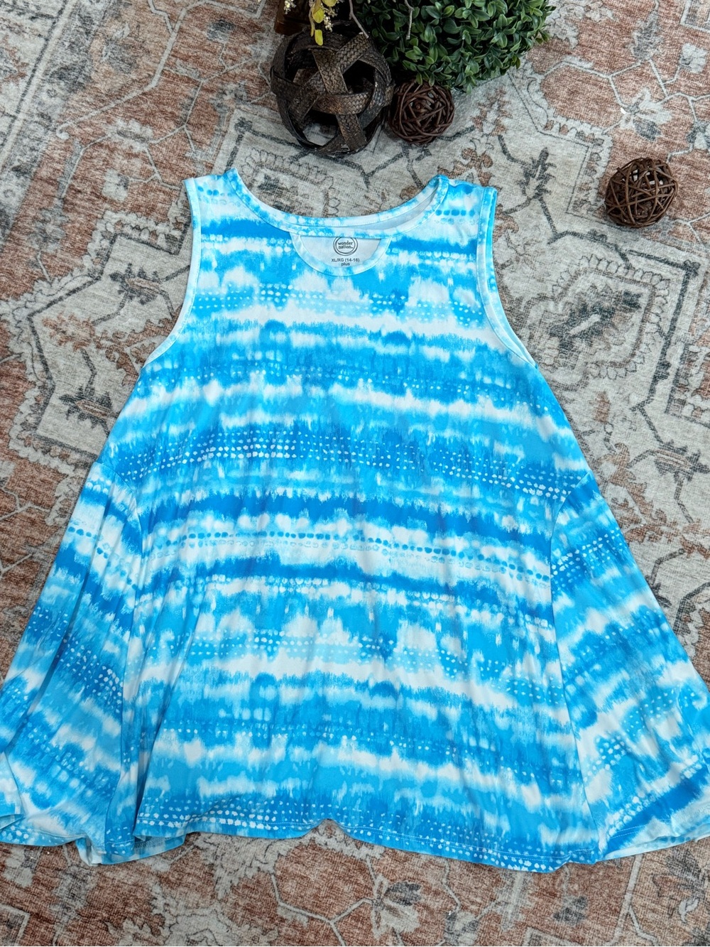 wonder nation Blue & White Tie-Dye Swing Tank
